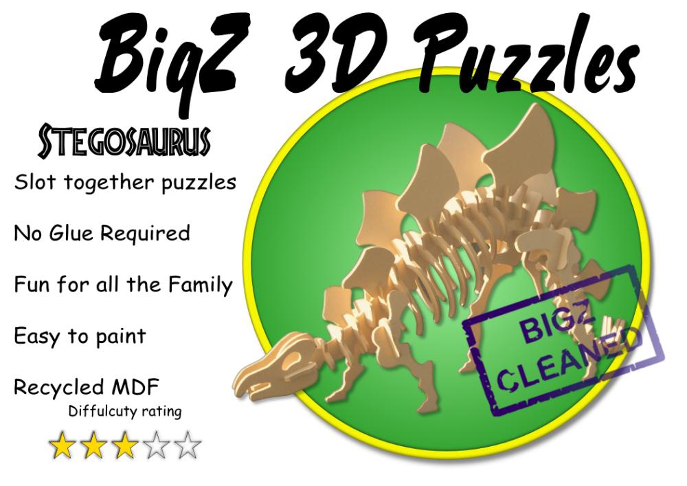 طرح پازل سه بعدی استگوسوروس مناسب برای استفاده در دستگاه های cnc چوب و cnc لیزر - laser cut stegosaurus 3d puzzle dxf file