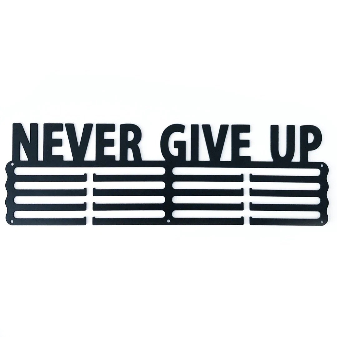طرح مدال انگیزشی هرگز تسلیم نشو مناسب برای استفاده در دستگاه های cnc چوب و cnc لیزر - laser cut never give up motivational medal hanger dxf file