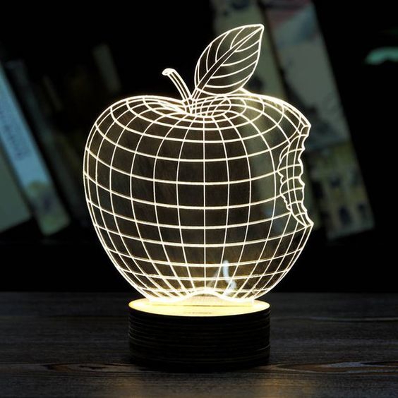 طرح چراغ خواب سه بعدی طرح سیب مناسب برای استفاده در دستگاه های cnc چوب و cnc لیزر - laser cut apple 3d night lamp cdr file