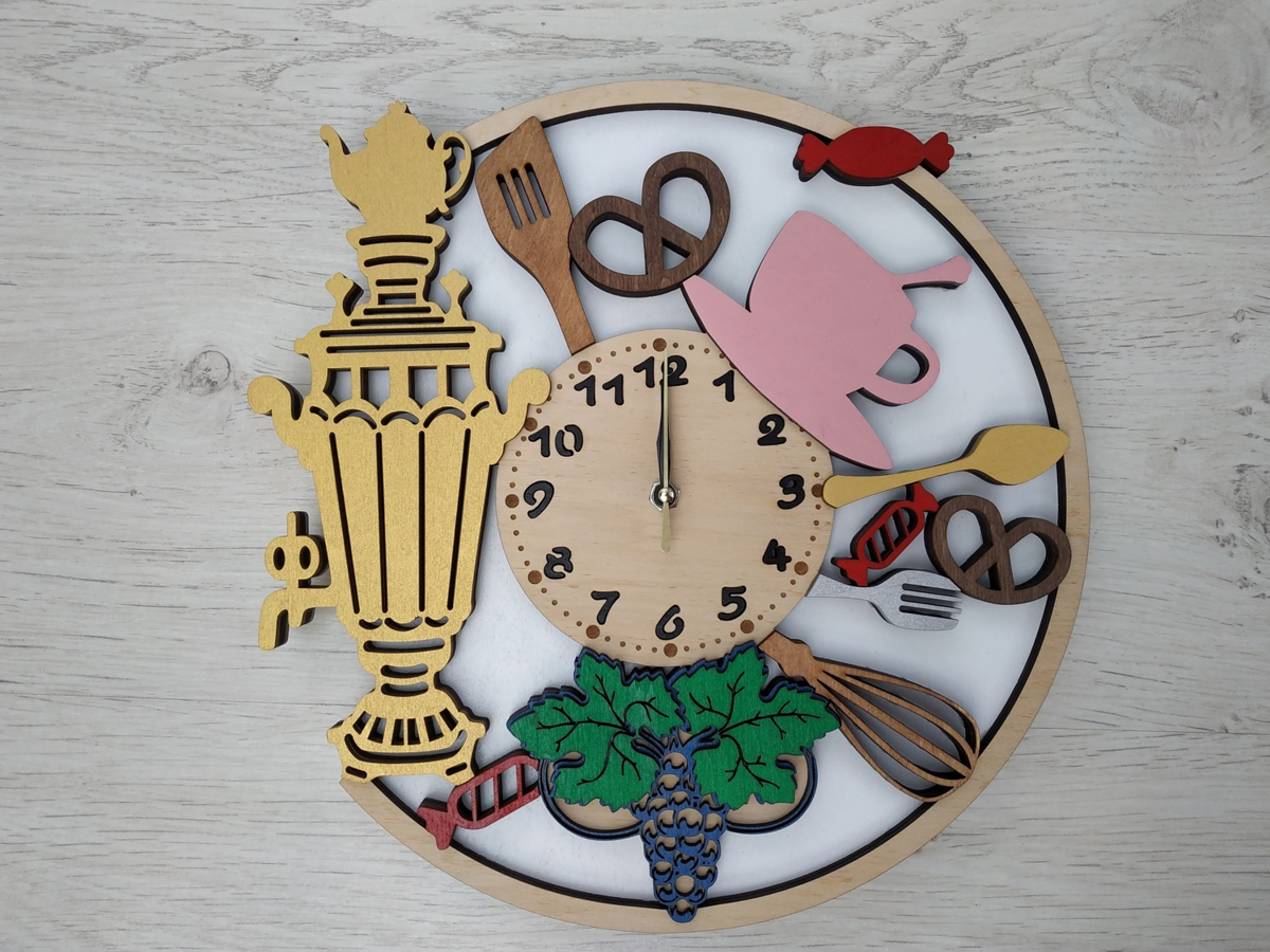 طرح ساعت دیواری چوبی سماور مناسب برای استفاده در دستگاه های cnc چوب و cnc لیزر - laser cut samovar wooden wall clock cdr file