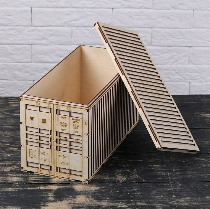 طرح مدل سه بعدی کانتینر حمل بار مناسب برای استفاده در دستگاه های cnc چوب و cnc لیزر - laser cut shipping container 3d model cdr file