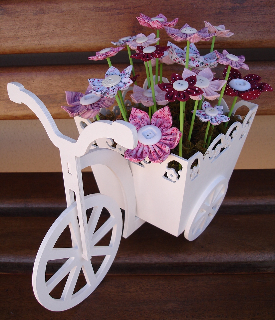 طرح سبد گل چوبی دوچرخه و سه چرخه مناسب برای استفاده در دستگاه های cnc چوب و cnc لیزر - laser cut wooden tricycle bike flower basket cdr file