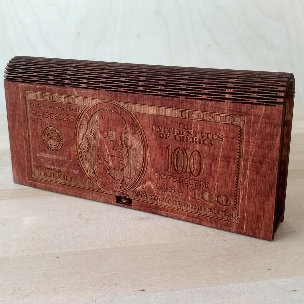 طرح جعبه پول چوبی صد دلاری مناسب برای استفاده در دستگاه های cnc چوب و cnc لیزر - laser cut wooden 100 dollar bill money box cdr file