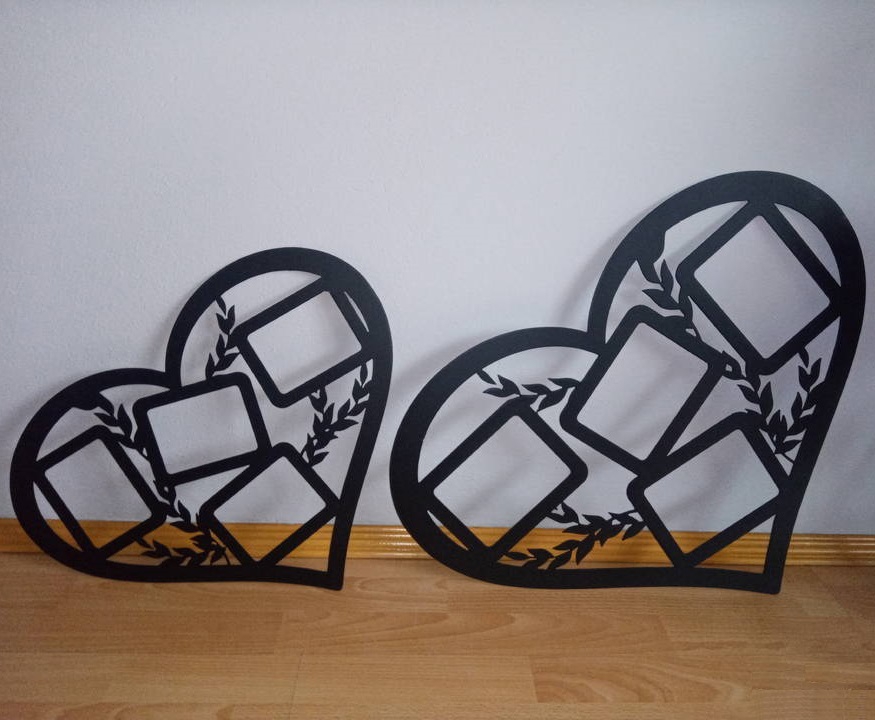 طرح قاب عکس چند تکه به شکل قلب مناسب برای استفاده در دستگاه های cnc چوب و cnc لیزر - laser cut heart shaped multi picture frame hanging gallery dxf file