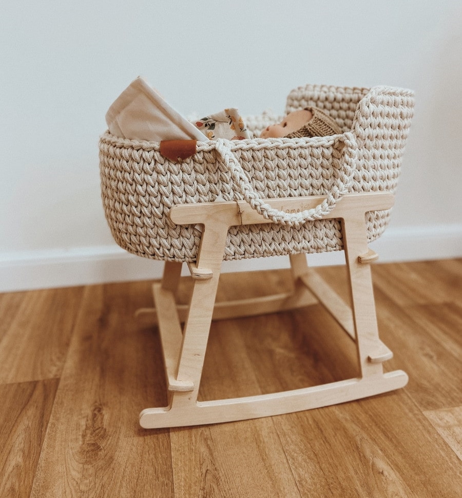 طرح سبد و گهواره موسی مناسب برای استفاده در دستگاه های cnc چوب و cnc لیزر - laser cut rocking moses basket stand rocking bassinet stand cradle for dolls cdr file