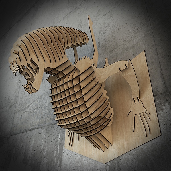 طرح دیوار سه بعدی طرح بیگانه مناسب برای استفاده در دستگاه های cnc چوب و cnc لیزر - alien 3d wall decor laser cutting template cdr file