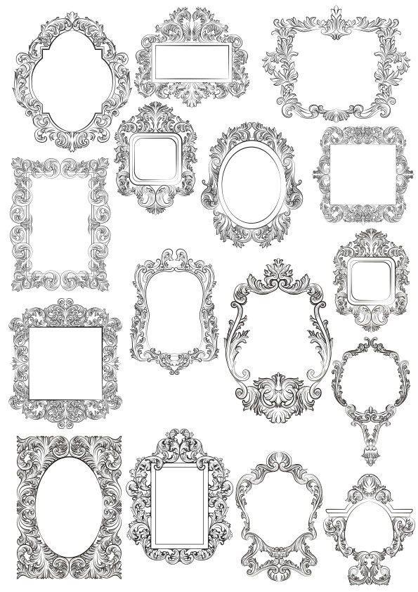 طرح قاب گل باروک مناسب برای استفاده در دستگاه های cnc چوب و cnc لیزر - baroque floral frames cdr file