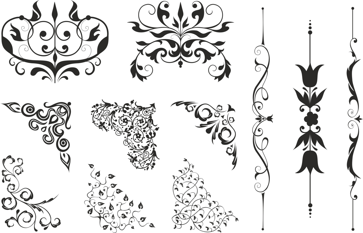 طرح گوشه های گلدار چرخشی مناسب برای استفاده در دستگاه های cnc چوب و cnc لیزر - floral corners swirl cdr file