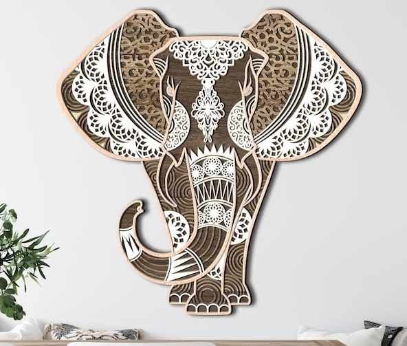 طرح ماندالا (چرخ هستی) چند لایه فیل مناسب برای استفاده در دستگاه های cnc چوب و cnc لیزر - laser cut elephant multi layer mandala svg file