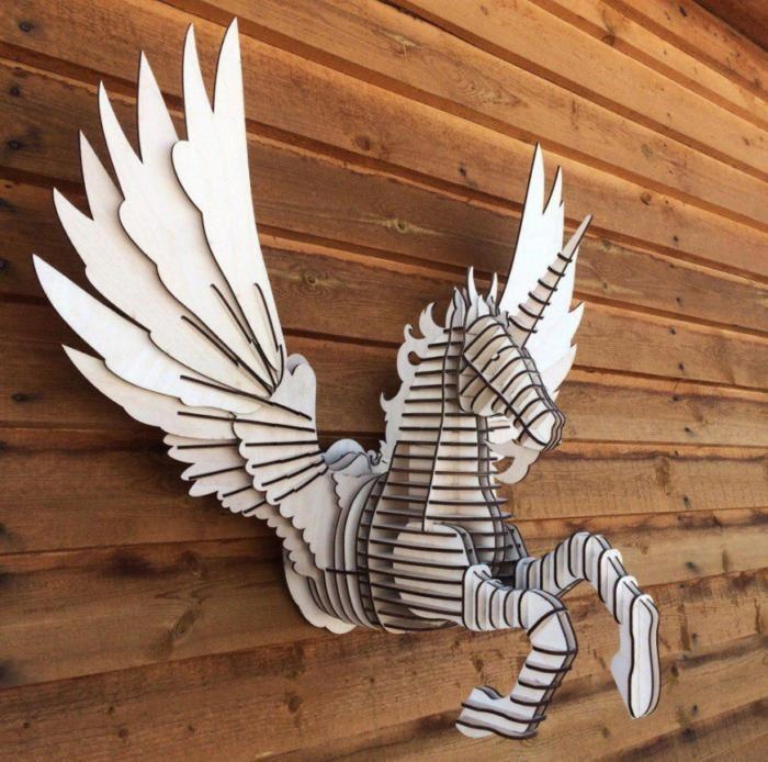 طرح تزیین دیوار اسب شاخدار مناسب برای استفاده در دستگاه های cnc چوب و cnc لیزر - laser cut unicorn wall decor cdr file