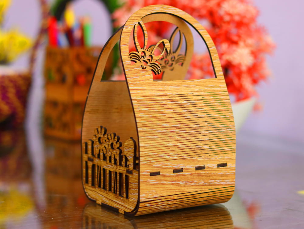 طرح سبد تخم مرغ عید پاک زیبا مناسب برای استفاده در دستگاه های cnc چوب و cnc لیزر - laser cut cute easter egg basket cdr file