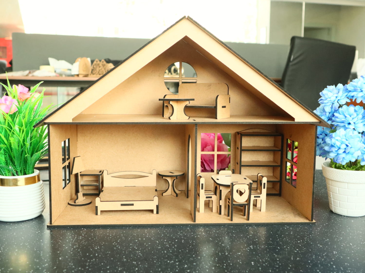طرح خانه عروسکی چوبی مناسب برای استفاده در دستگاه های cnc چوب و cnc لیزر - laser cut wooden dollhouse template cdr file