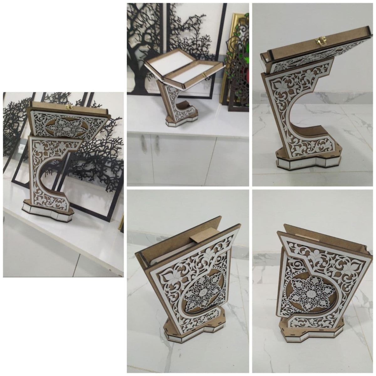 طرح پایه قرآن چوبی مناسب برای استفاده در دستگاه های cnc چوب و cnc لیزر - laser cut islamic wooden quran stand cdr file