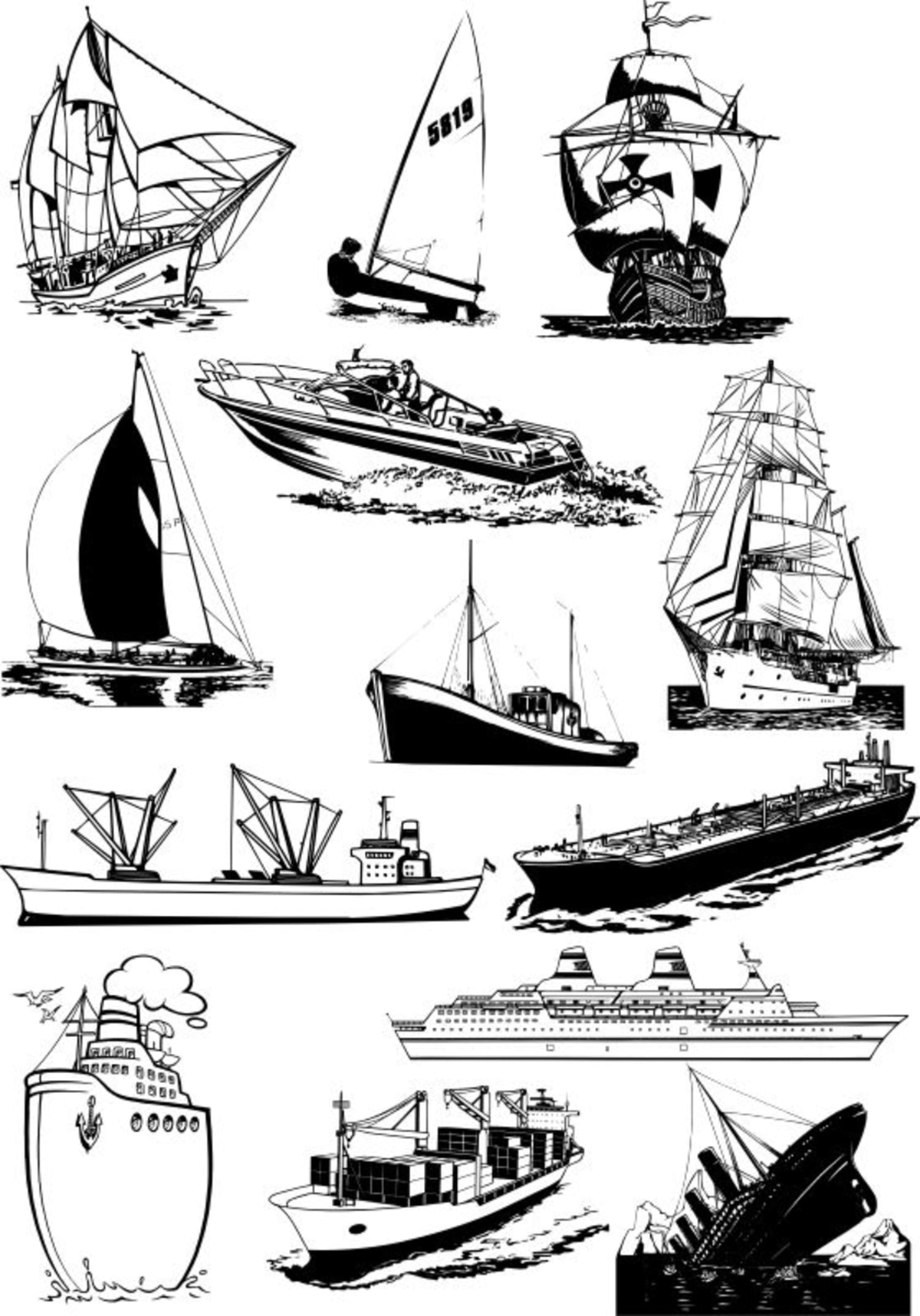 طرح کشتی بادبانی مناسب برای استفاده در دستگاه های cnc چوب و cnc لیزر - sailing ship cdr file