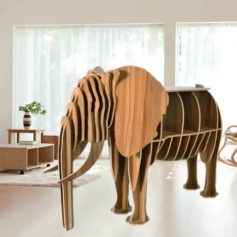 طرح قفسه فیل مناسب برای استفاده در دستگاه های cnc چوب و cnc لیزر - laser cut elephant shelf cdr file