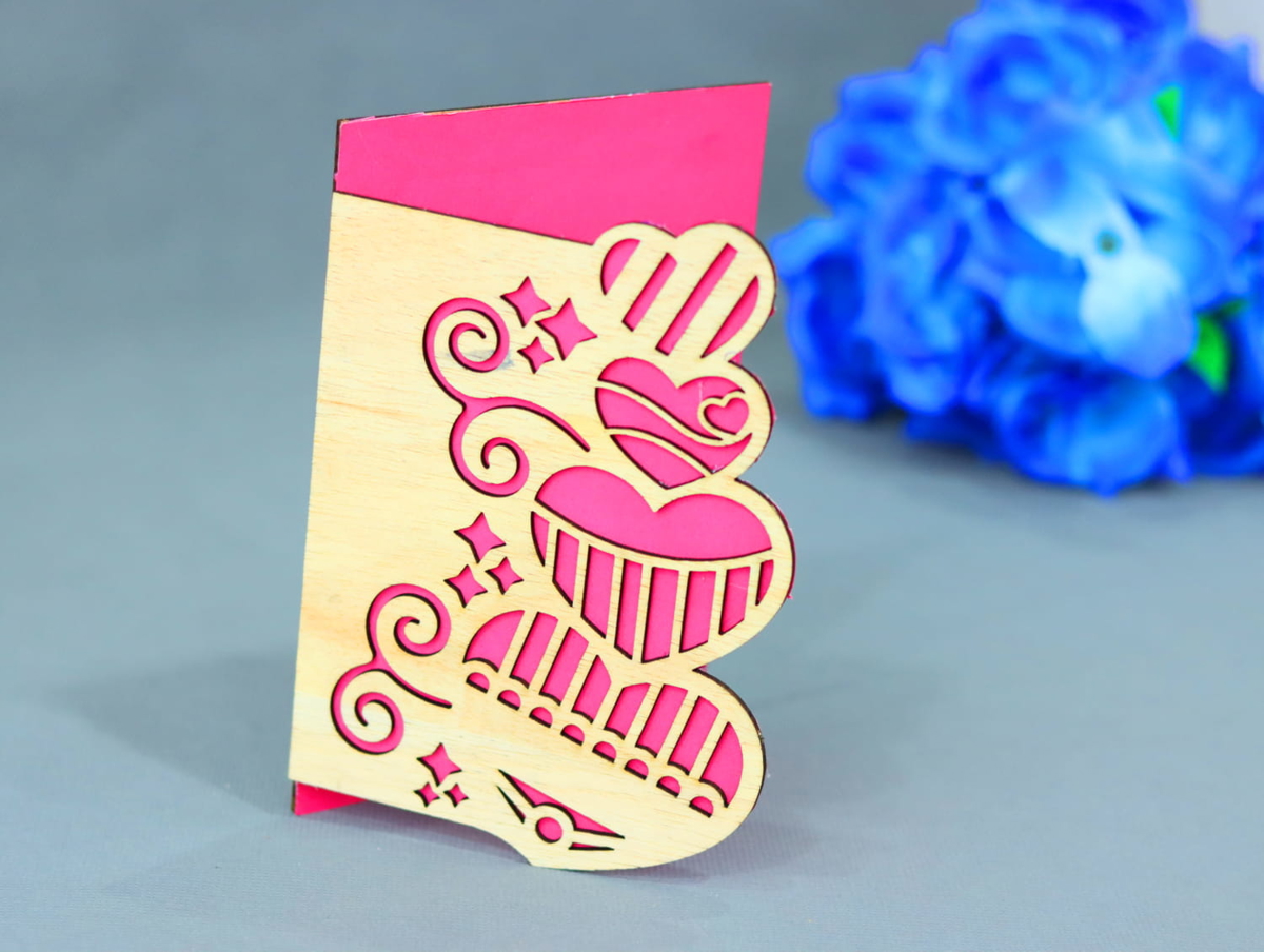 طرح کارت ویزیت چوبی روز ولنتاین مناسب برای استفاده در دستگاه های cnc چوب و cnc لیزر - laser cut wooden valentines day card cdr file