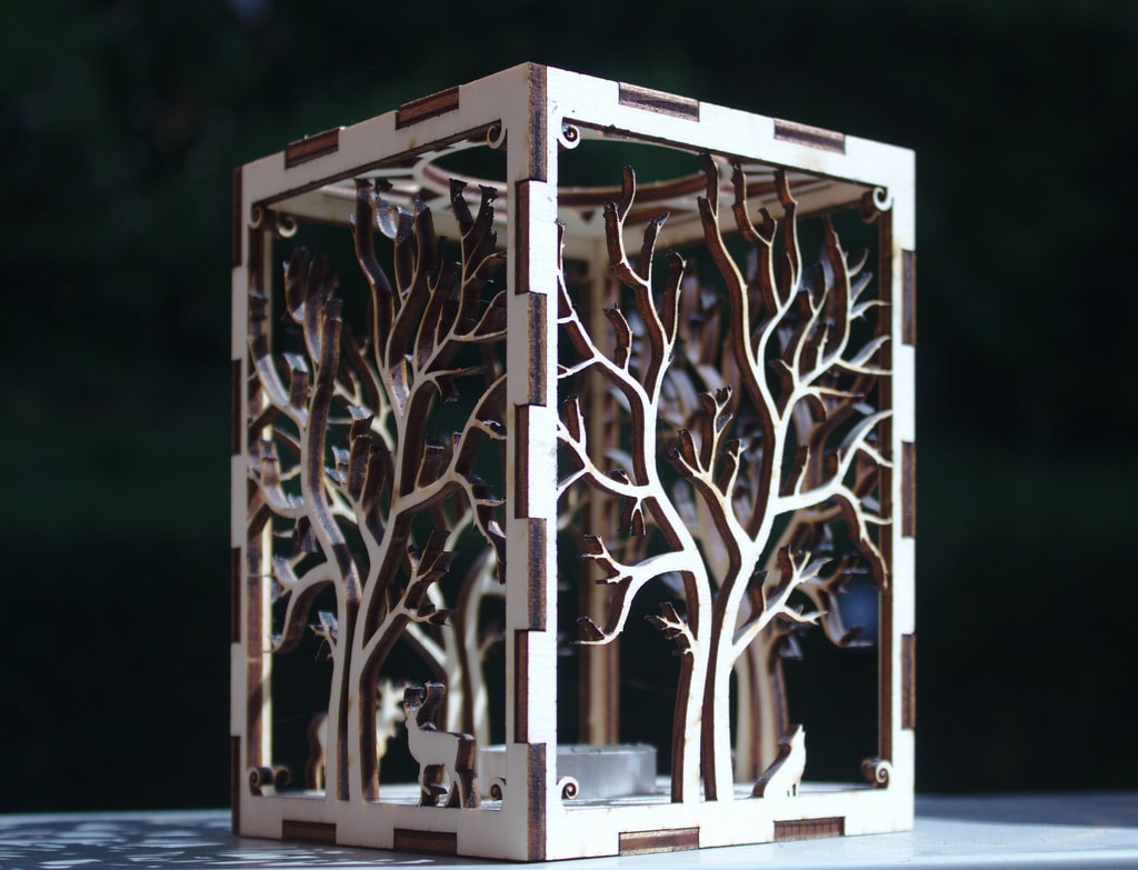 طرح جا شمعی طرح درخت مناسب برای استفاده در دستگاه های cnc چوب و cnc لیزر - laser cut tree candle holder dxf file