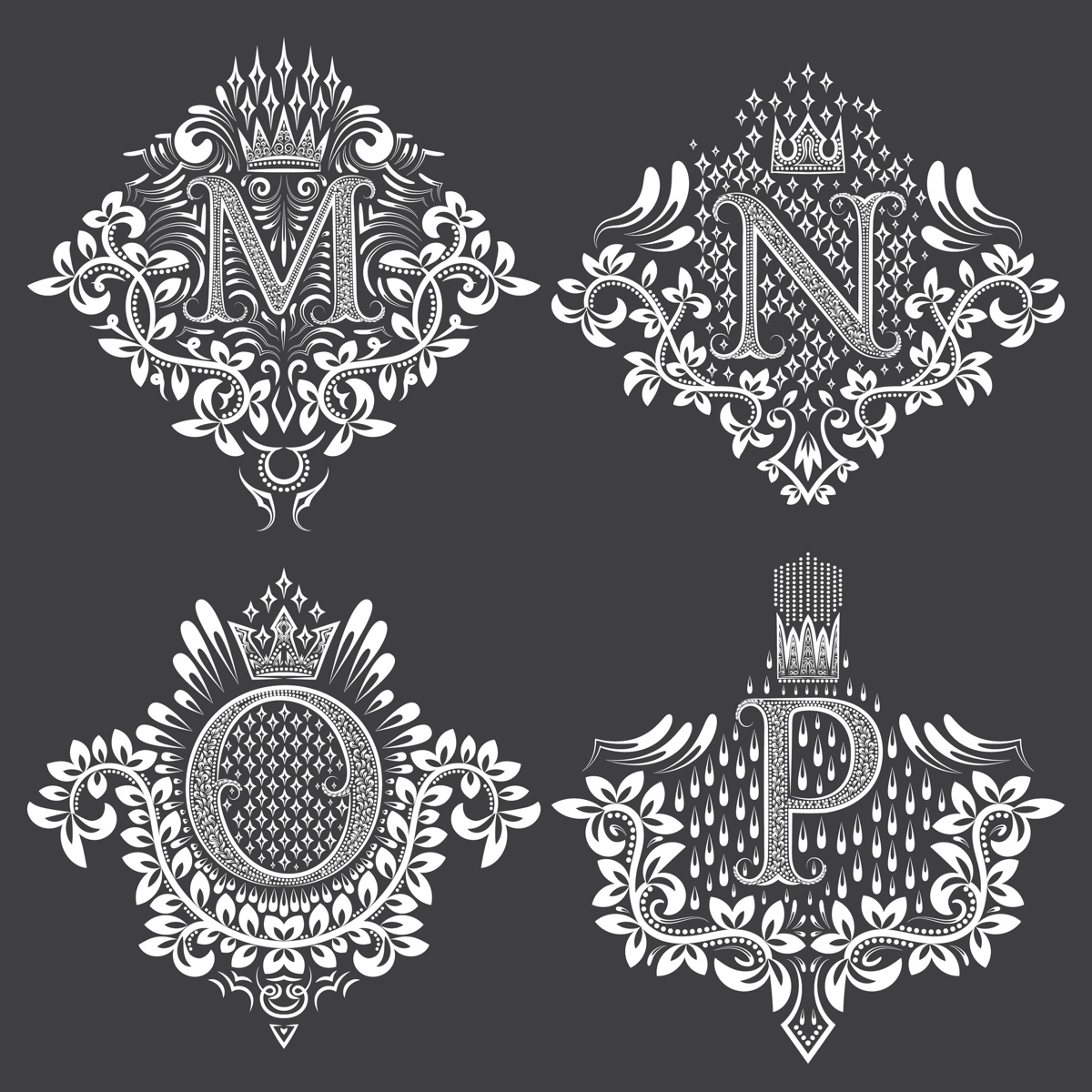 طرح حروف زیور مونوگرام مناسب برای استفاده در دستگاه های cnc چوب و cnc لیزر - monogram ornament letters eps file