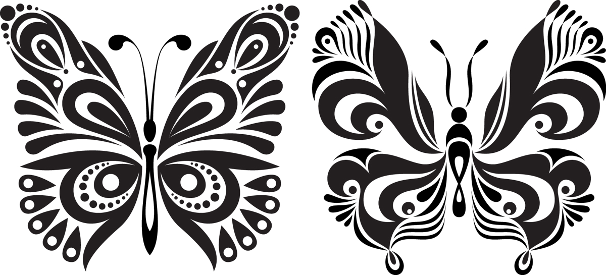 طرح پروانه‌های تاتو سیاه و سفید مناسب برای استفاده در دستگاه های cnc چوب و cnc لیزر - black white butterflies of tattoo eps file