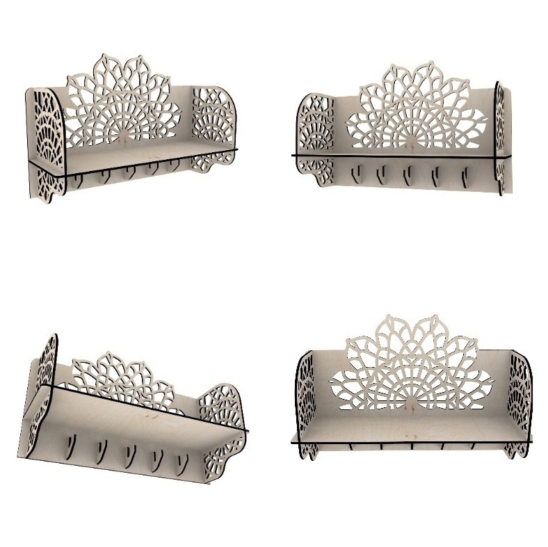 طرح قفسه دیواری جاکلیدی دکوری مناسب برای استفاده در دستگاه های cnc چوب و cnc لیزر - laser cut decorative wall key holder shelf cdr file