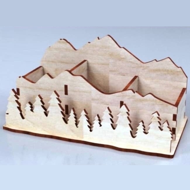 طرح میز تحریر مدل Mountain مناسب برای استفاده در دستگاه های cnc چوب و cnc لیزر - laser cut mountain desk organizer cdr file