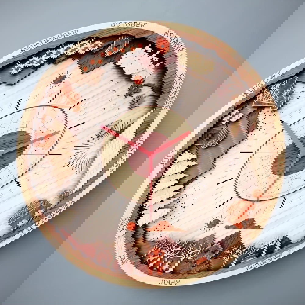 طرح ساعت دیواری چوبی لایه باز مناسب برای استفاده در دستگاه های cnc چوب و cnc لیزر - laser cut layered wooden wall clock cdr file