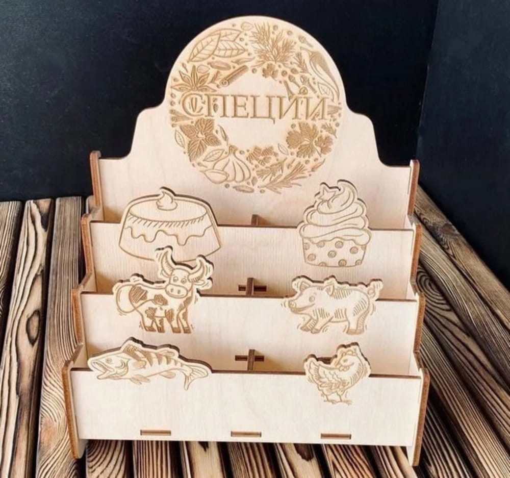 طرح جا ادویه چوبی طرح دار مناسب برای استفاده در دستگاه های cnc چوب و cnc لیزر - laser cut wood countertop spice rack cdr file