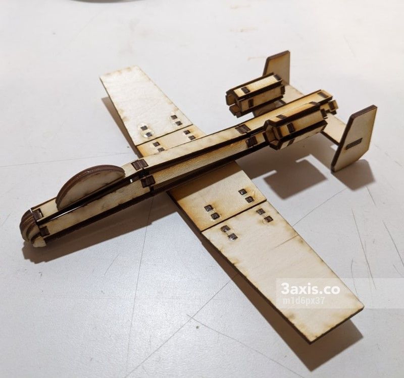 طرح و پازل سه بعدی هواپیمای A10 مناسب برای استفاده در دستگاه های cnc چوب و cnc لیزر - laser cut a10 airplane 3d puzzle svg file