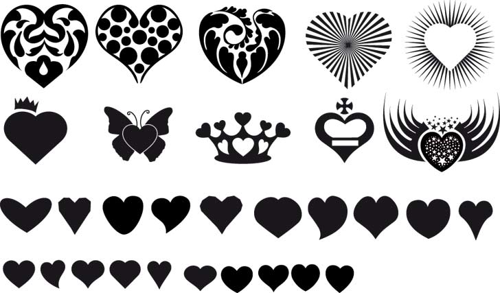 طرح سیلوئت قلب‌ها وکتور مناسب برای استفاده در دستگاه های cnc چوب و cnc لیزر - vector hearts silhouettes eps file