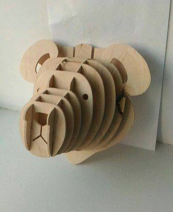 طرح سر خرس عروسکی برای دکور دیوار مناسب برای استفاده در دستگاه های cnc چوب و cnc لیزر - laser cut teddy bear head wall decor dxf file