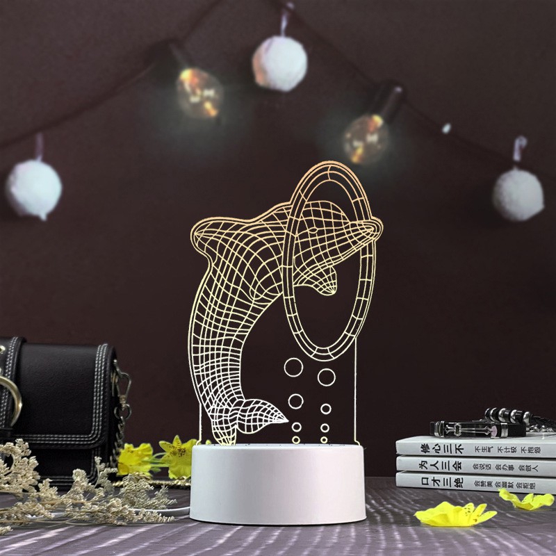 طرح چراغ خواب LED سه بعدی دلفین طرح دلفین با مناسب برای استفاده در دستگاه های cnc چوب و cnc لیزر - laser cut dolphin 3d acrylic led night light cdr file