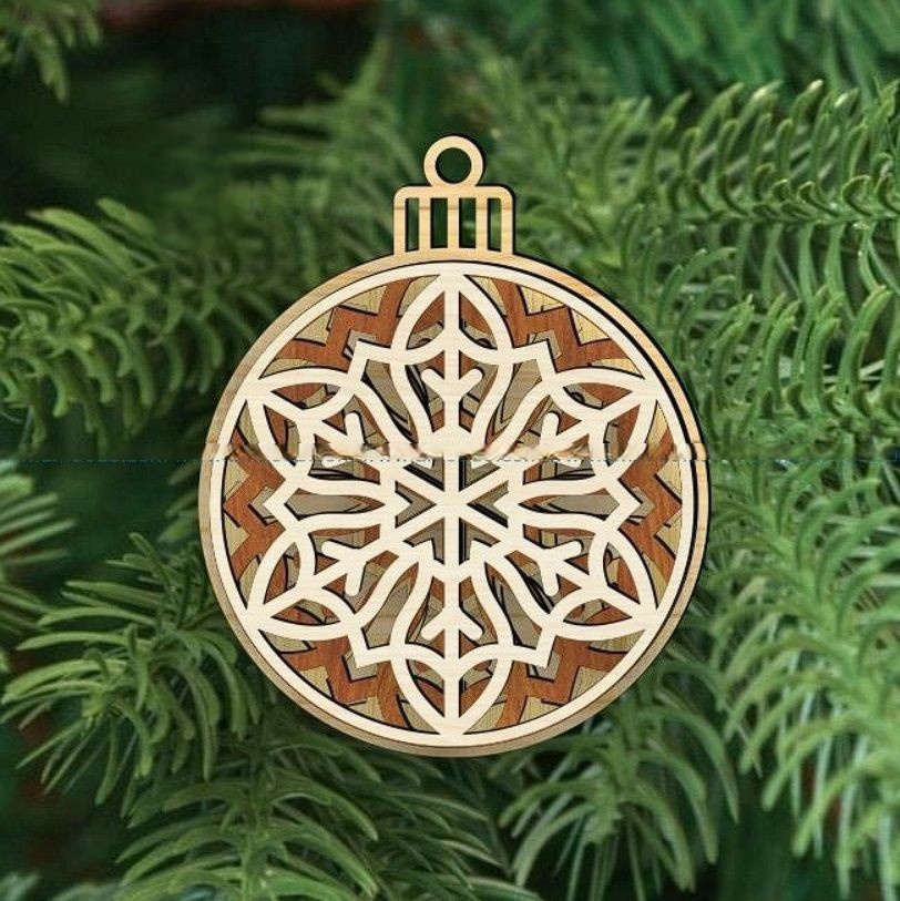 طرح لایه باز عروسک کریسمس مناسب برای استفاده در دستگاه های cnc چوب و cnc لیزر - laser cut christmas tree layered bauble cdr file