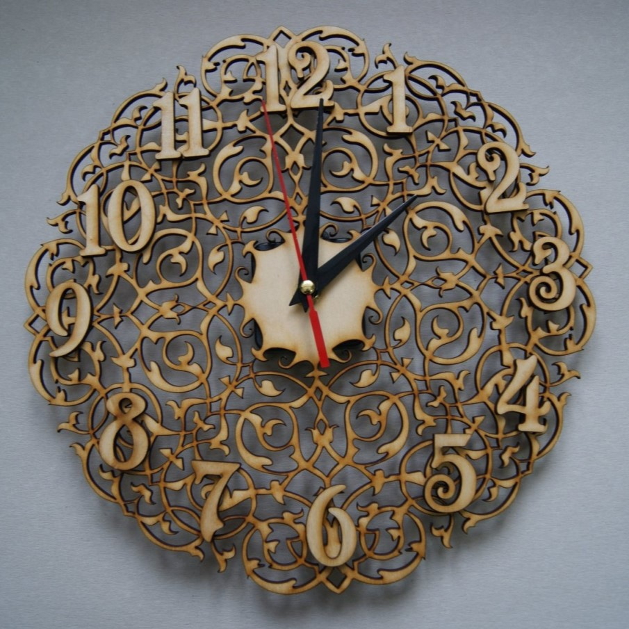 طرح فایل ساعت دیواری طرح گلدار مناسب برای استفاده در دستگاه های cnc چوب و cnc لیزر - laser cut floral wall clock cdr file