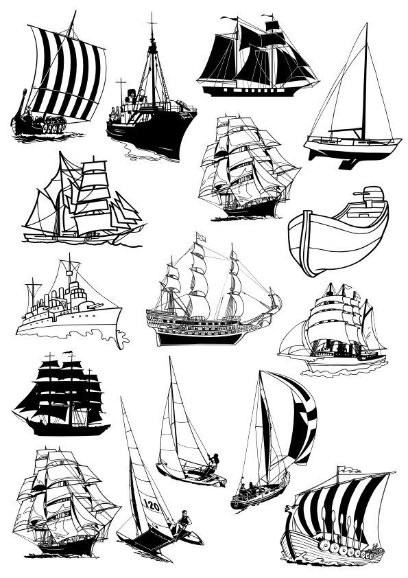 طرح کشتی‌های بادبانی مناسب برای استفاده در دستگاه های cnc چوب و cnc لیزر - sail ships cdr file