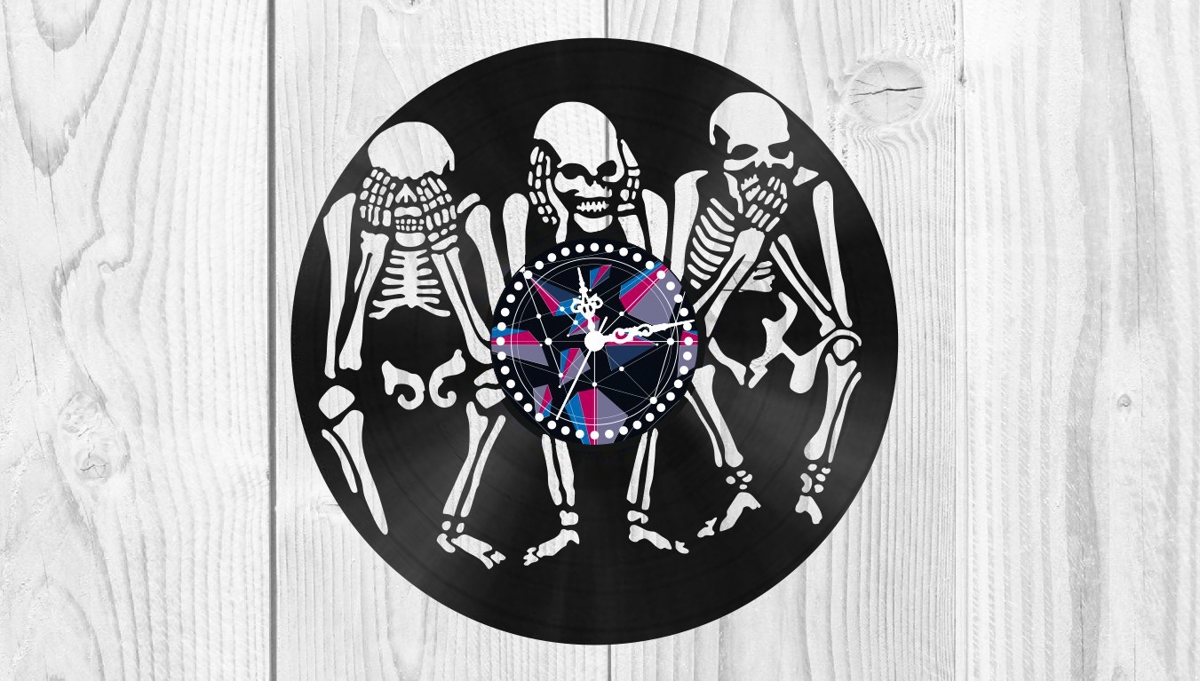 طرح ساعت وینیل اسکلت مناسب برای استفاده در دستگاه های cnc چوب و cnc لیزر - skeletons vinyl clock cdr file