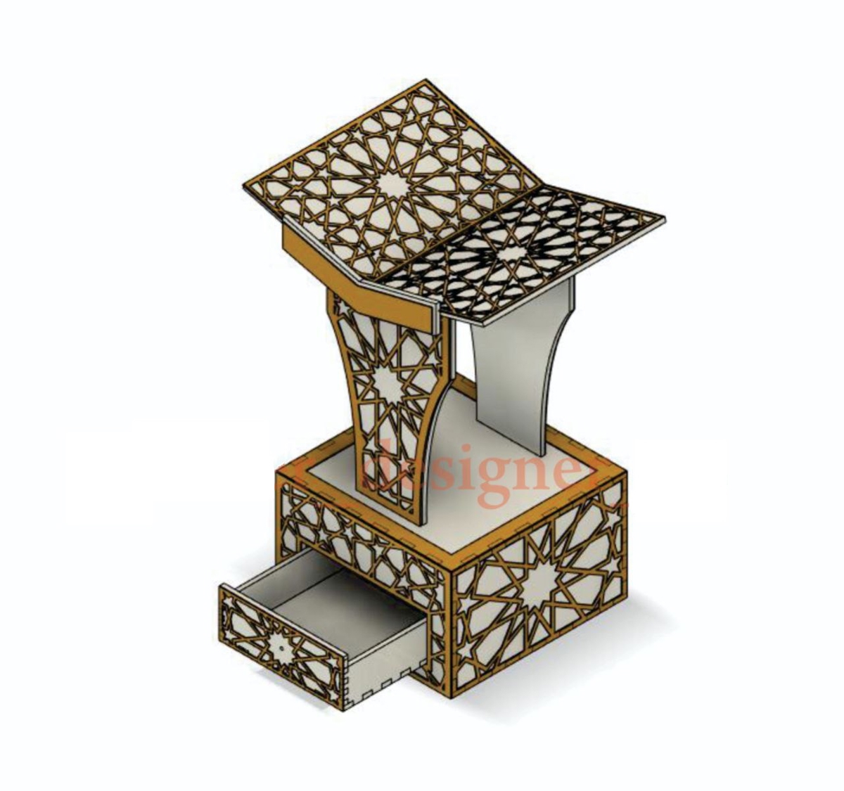 طرح قرآن کریم مناسب برای استفاده در دستگاه های cnc چوب و cnc لیزر - laser cut islamic muslim quran box holder rehal cdr file