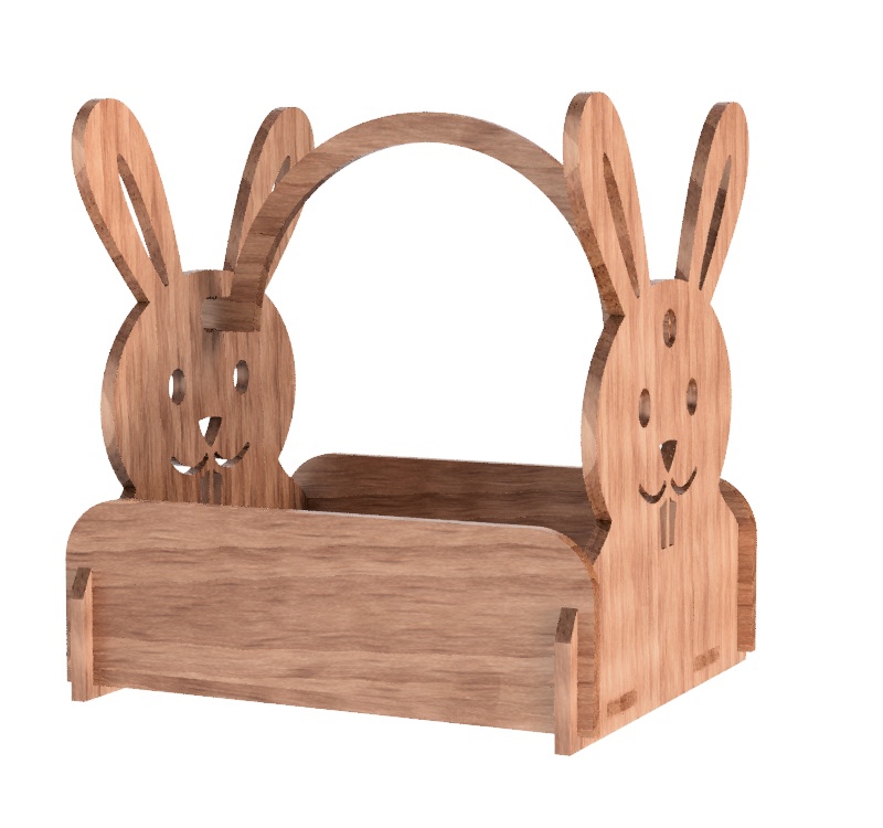 طرح سبد چوبی به شکل خرگوش مناسب برای استفاده در دستگاه های cnc چوب و cnc لیزر - laser cut bunny shaped wooden basket cdr file