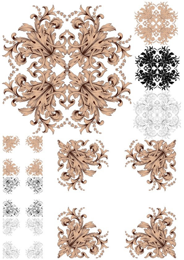 طرح وکتور تزئینات باروک مناسب برای استفاده در دستگاه های cnc چوب و cnc لیزر - ornament vector baroque pack cdr file