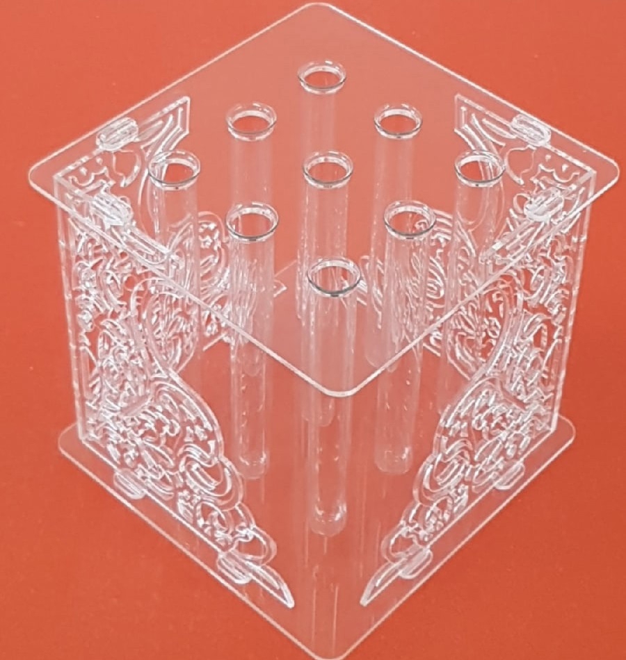 طرح لوله های آزمایش شیشه ای مناسب برای استفاده در دستگاه های cnc چوب و cnc لیزر - laser cut glass test tubes flower stand cdr file