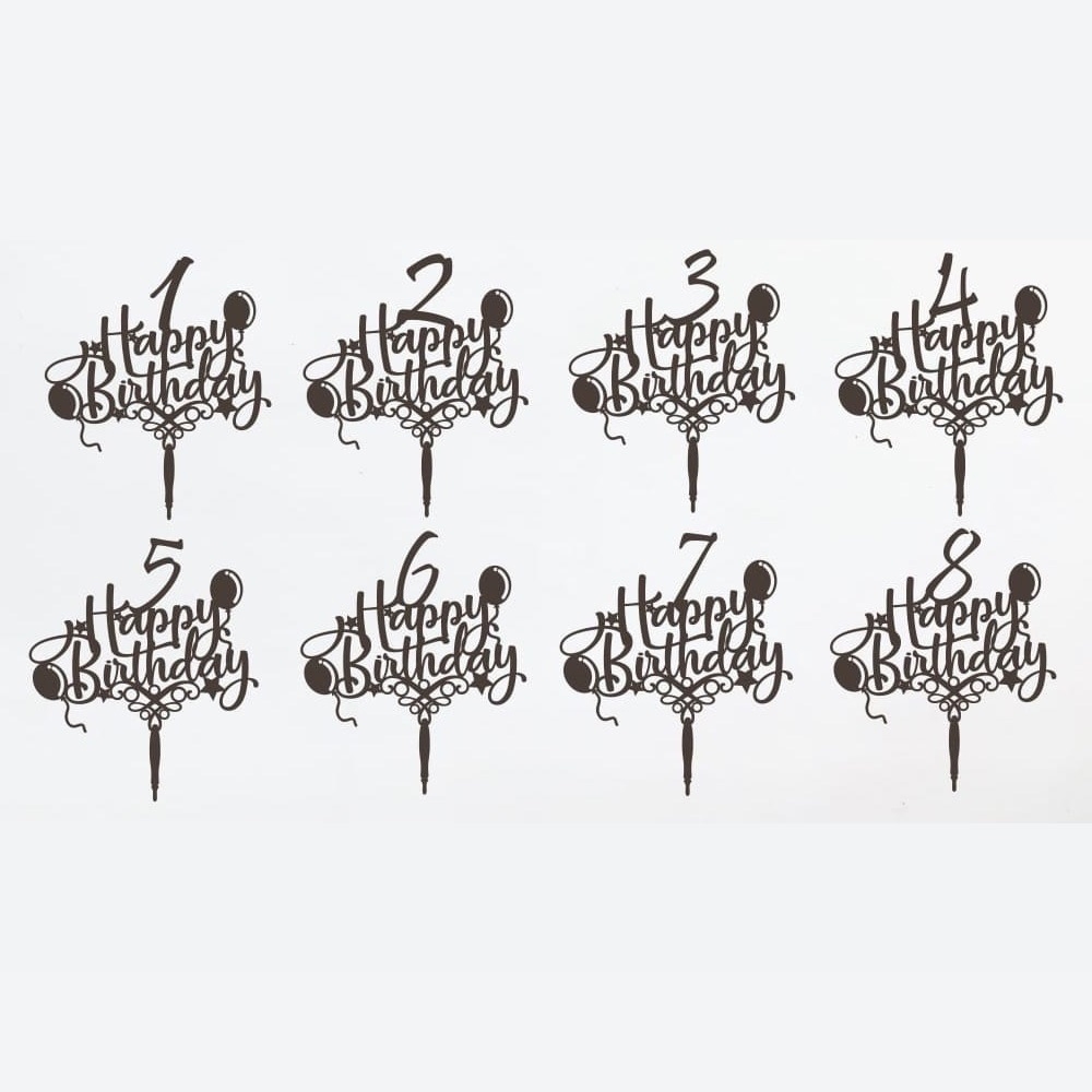 طرح تزیین کیک تولدت مبارک مناسب برای استفاده در دستگاه های cnc چوب و cnc لیزر - laser cut happy birthday cake toppers cdr file