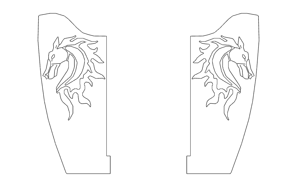 طرح وارونه براکت اسب مناسب برای استفاده در دستگاه های cnc چوب و cnc لیزر - horse bracket flipped dxf file