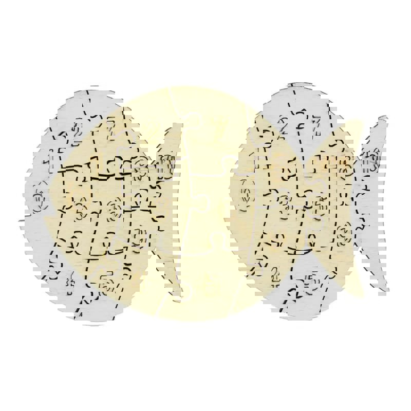 طرح پازل اعداد چوبی به شکل ماهی با ، تخته پازل چوبی پیش دبستانی مناسب برای استفاده در دستگاه های cnc چوب و cnc لیزر - laser cut wooden fish shaped number puzzle preschool wooden small puzzle board