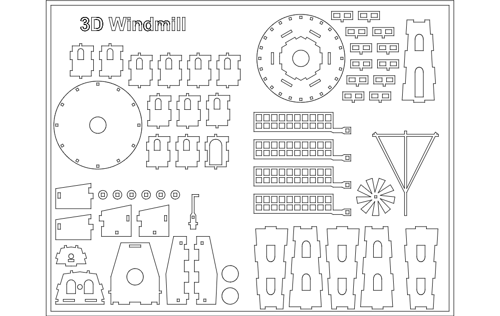 طرح آسیاب بادی سه بعدی مناسب برای استفاده در دستگاه های cnc چوب و cnc لیزر - 3d windmill dxf file