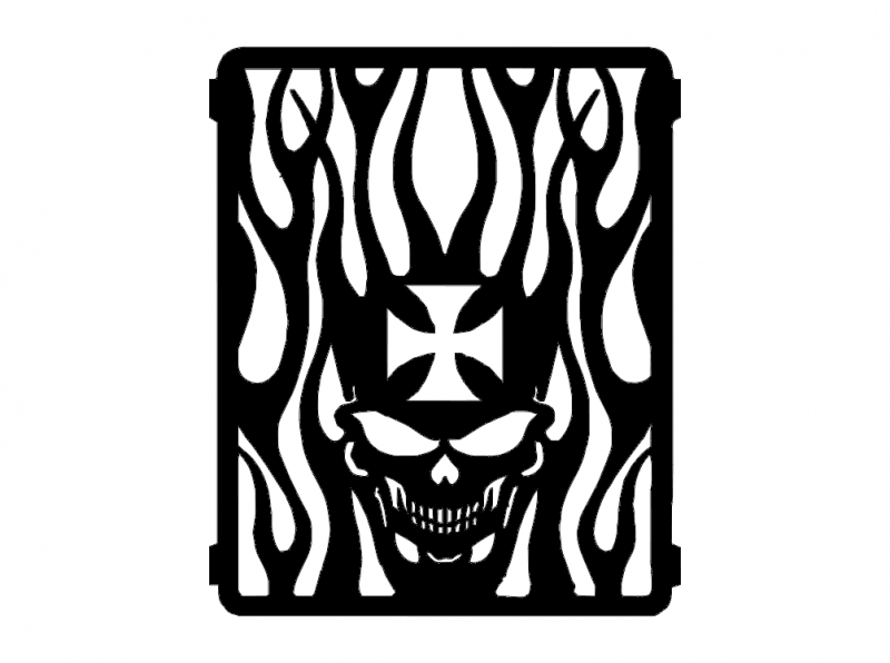 طرح جمجمه شعله‌ور مناسب برای استفاده در دستگاه های cnc چوب و cnc لیزر - flaming skull dxf file