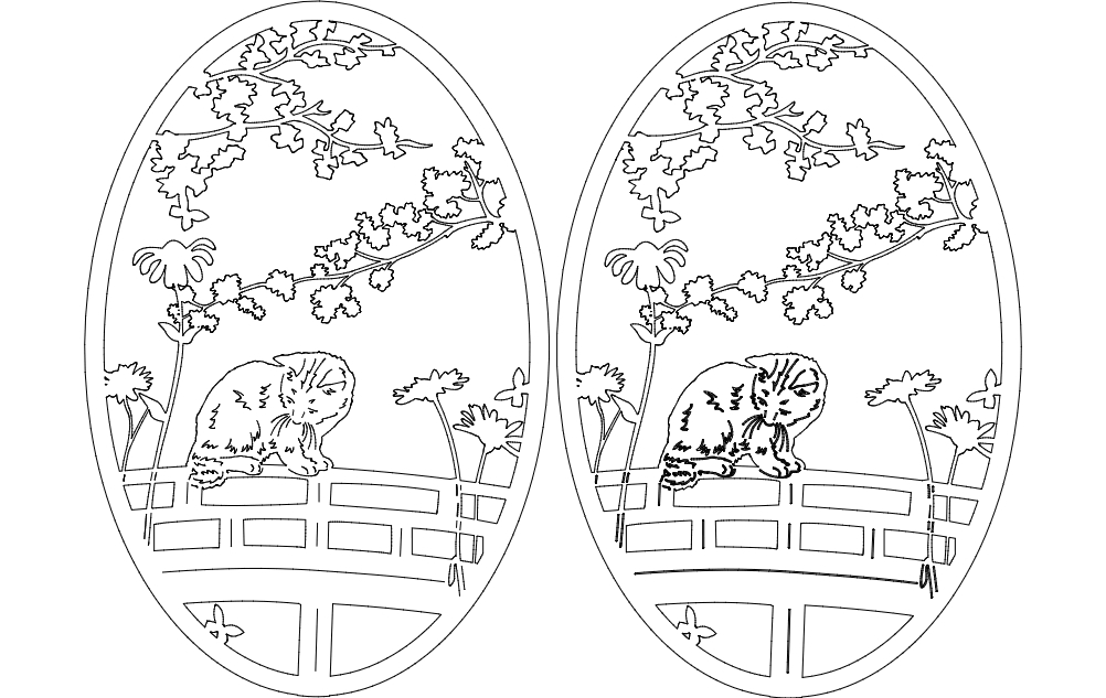 طرح بیضی شکل گربه باغی مناسب برای استفاده در دستگاه های cnc چوب و cnc لیزر - garden cat oval dxf file