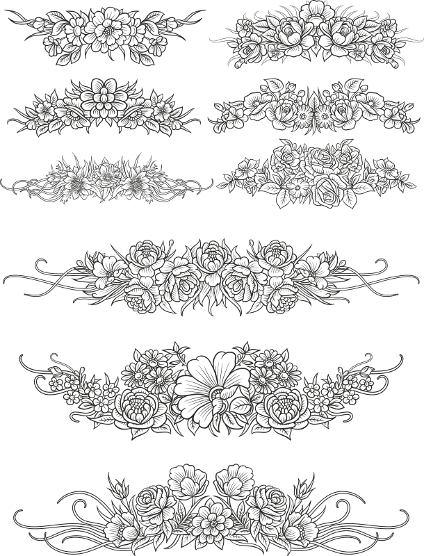 طرح مجموعه تزئینات گل مناسب برای استفاده در دستگاه های cnc چوب و cnc لیزر - flowers decor set cdr file