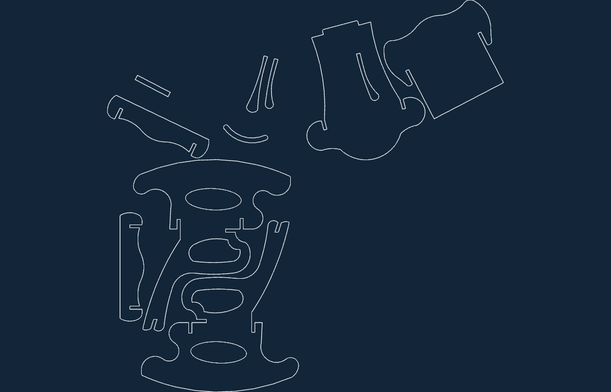 طرح صندلی گهواره ای مناسب برای استفاده در دستگاه های cnc چوب و cnc لیزر - rocking chair dxf