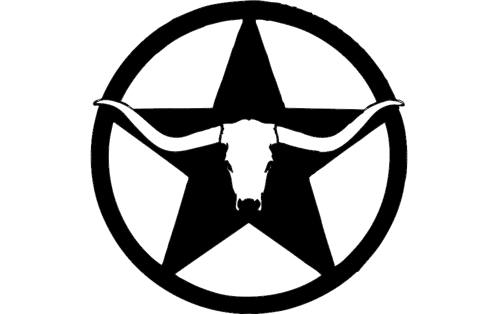 طرح دیواری ستاره شاخ دراز غربی مناسب برای استفاده در دستگاه های cnc چوب و cnc لیزر - western longhorn star wall art dxf file