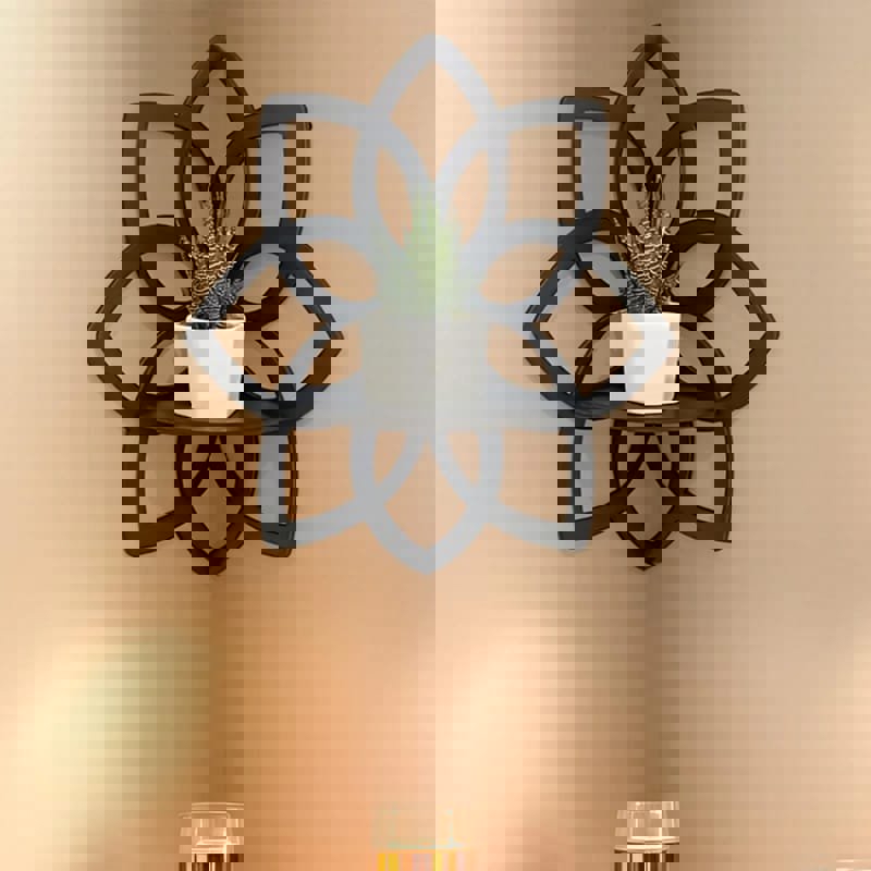 طرح قفسه گوشه ای به شکل گل مناسب برای استفاده در دستگاه های cnc چوب و cnc لیزر - laser cut flower shape corner shel