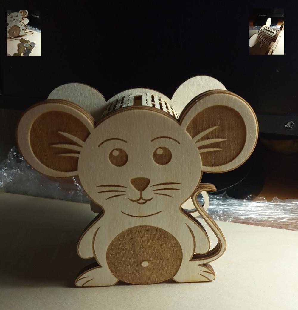 طرح قلک موش مناسب برای استفاده در دستگاه های cnc چوب و cnc لیزر - laser cut mouse piggy bank template cdr file